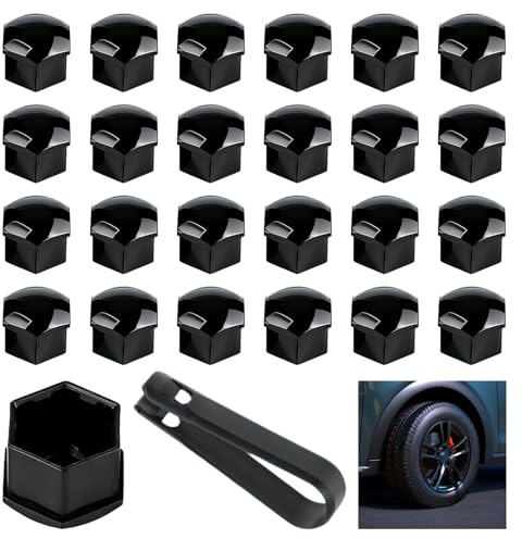 25 Piezas 19 mm Tapas para Tuercas de Rueda - Tapones Tornillos Ruedas Coche Universales - Cubierta de Tuerca de Neumático, para la Mayoría de Tornillos de Rueda, con Herramienta de Extracción (Negro)