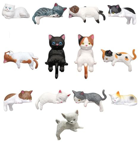 Domefahaso Juego de 13 Figuras de Gatos, Mini Figuras Decorativas realistas de Resina, Figuras de Animales Multicolor para Interiores