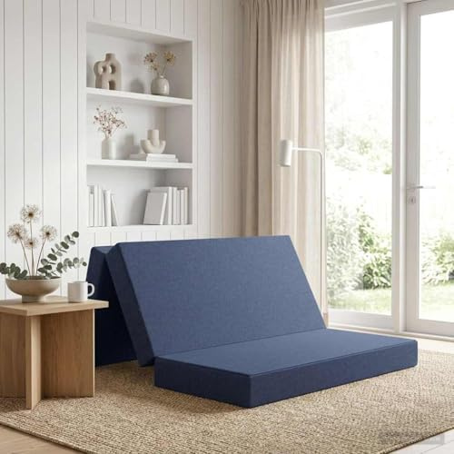 Xuvaracle Fällbar soffa säng blå med tygöverdrag 160 x 67 x 45 cm vikbar, inklusive madrass och överdrag, mångsidig för vardagsrum, gästrum och barnrum