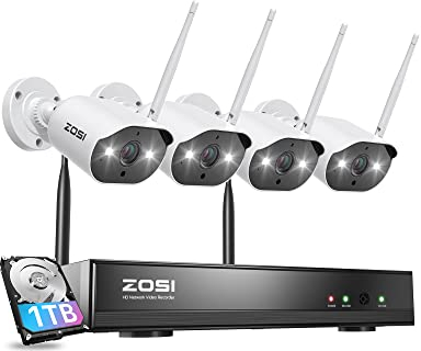 ZOSI 2K Außen WLAN Überwachungskamera Set, 4X 3MP WiFi IP Kamera mit 8CH 1TB HDD NVR, 2-Wege-Audio, Personenerkennung, Farbnachtsicht