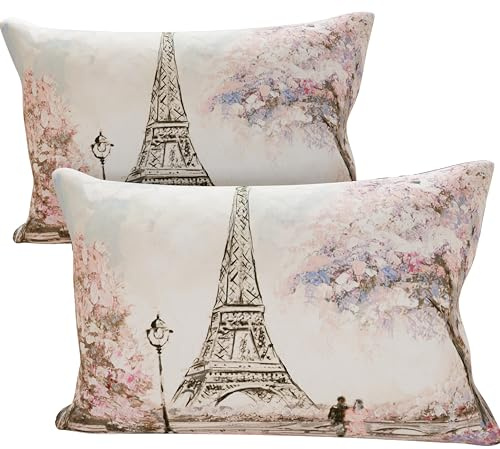 PETTI Artigiani Italiani - Coppia di Federe Cuscino 50x80 cm in Microfibra, Cuscini Arredo Camera da Letto, Divano, Salotto, Set 2 Fodere Copricuscino, Federa Paris, 100% Made in Italy