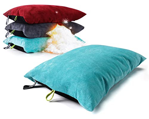 ZOOOBELIVES Down Filled Camping Pillow for Travel, Washable Soft Cover, Small Camp Cushion for Neck & Lumbar Support On-The-Go, Ultralight & Compressible for Hiking Backpacking - AlpliveS2046