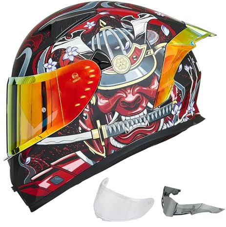 ILM Casco Moto Integral para Hombre y Mujer-Casco Moto con 2 Visores Compatible con Pinlock Transparente y Tintado-Street Bike Motocross Casco DOT&ECE Modelo Z501, Armor Red, XL