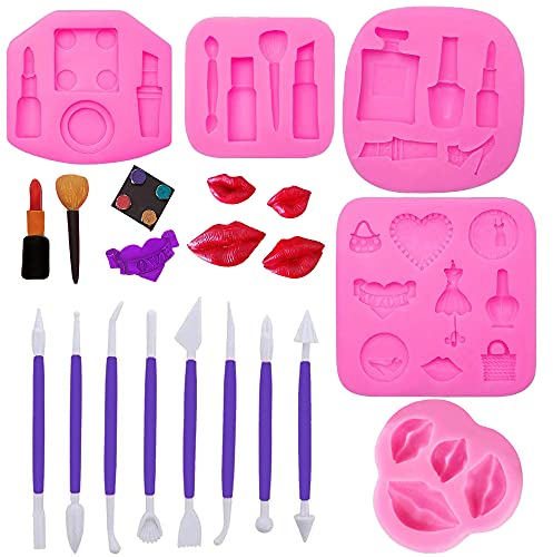 Woohome 14 Pz Fondente Stampi in Silicone Fondente Stampo per Caramelle Trucco 3D Stampo Fondente per Strumenti di Trucco Cottura Cioccolato Caramelle Dolci Stampi