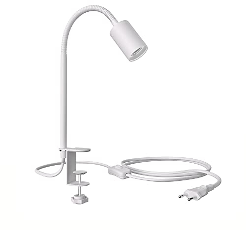 ledscom.de Lampada a morsetto, collo d'oca LELE, interruttore, bianco opaco, 1x E27 max. 60W