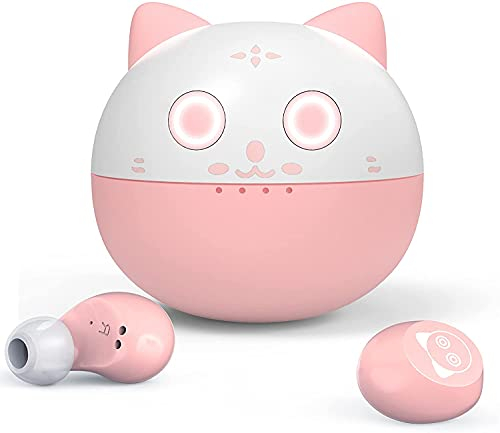 AMAFACE In Ear Kopfhörer Bluetooth Rosa,Kopfhörer Kabellos mit Mikrofon,Leichtgewicht,Touch-Steuerung,3D-Surround-Stereo,36 Stunden Spielzeit tragbarer Mini Ladekoffer,Katze