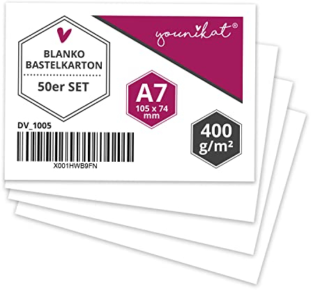 younikat 50er Set blanko Bastelkarton I DIN A7-400 g I DIY I Karte zum Selbstgestalten Basteln Malen und Beschreiben I für Scrapbooking und vieles mehr I weiß I dv1005
