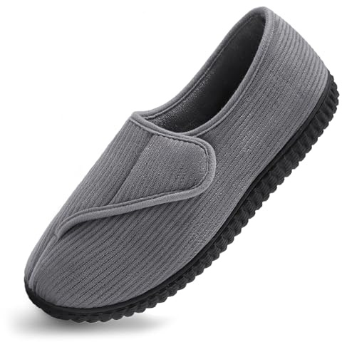 Git-up Pantofole da casa per Uomo Confortevole e Antiscivolo Calde Ciabatte con Soletta Memory Foam Pantofole Regolabili diabetiche per Edema Piedi, Grigio 9