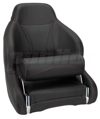 Bootssitz/Bootsstuhl/Steuerstuhl NAHE, FlipUp-Funktion, Boot Yacht Farbe schwarz mit roten Nähte