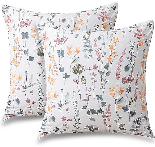 ATsense Kissenbezug 80 x 80 cm, 2 Stück - 2er Set 100% Baumwolle, Bunt Pflanzen Blumen Muster Kopfkissenbezug mit Reißverschluss, ÖkoTex Zertifiziert Super Weicher und Bequemer Kissenhülle