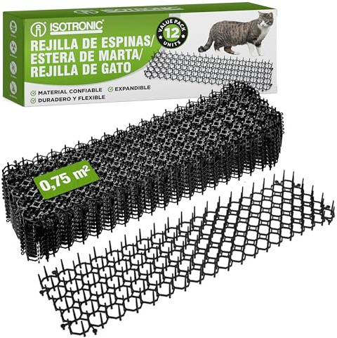 ISOTRONIC rete spinata allontanare gatti tappetino repellente martore cani protezione giardino alberi casa auto graffi 0,75m² 12 pezzi dissuasore barriera efficace esterno difesa stop animali fossi