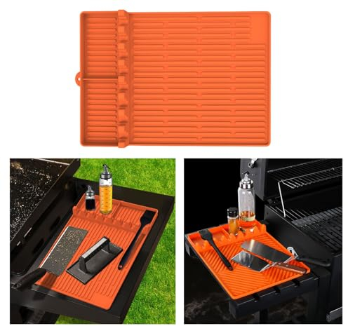 Tapis de cuisson en silicone pour Blackstone, grand tapis de spatule 3 en 1 avec tampon d'égouttement, tapis d'étagère latérale pour barbecue extérieur, support d'ustensiles de barbecue de qualité