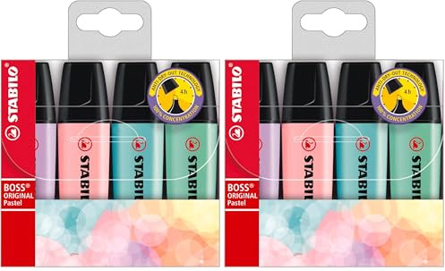 STABILO - Textmarker - BOSS ORIGINAL Pastel - 2x 4er Pack - Hauch von Minzgrün, rosiges Rouge, Schimmer von Lila, zartes Türkis