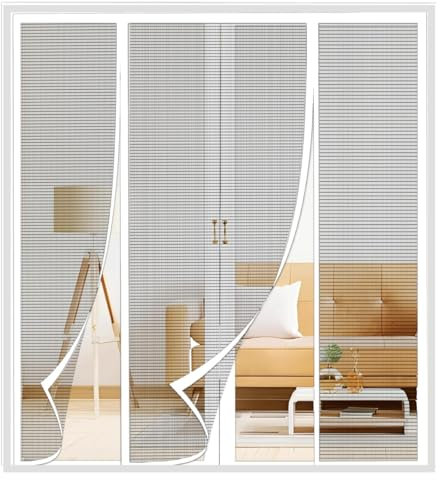 Fly Screen Door Insect Protection Door Insect Protection Roller Blind Sliding Door, 205x260cm Sewn-in Weights, White