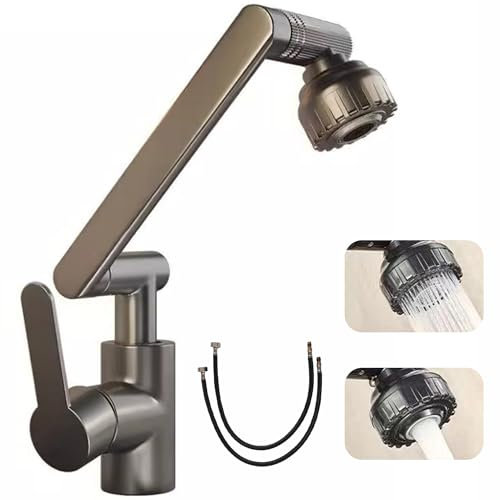 BASAMOU Mitigeur Cuisine Douchette Rotatif à 360°, Rabattable, Universel, Pivotant en Acier Inoxydable, 2 Modes de Pulvérisation, Avec Tuyau 60CM