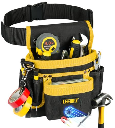 Werkzeuggürtel,Magnetische Werkzeugtasche mit 14 Taschen,Werkzeuggürtel Herren,Abnehmbare und Verstellbare Werkzeugtasche Gürtel für Elektriker,Tischler,Bauarbeiter,Schwarz Gelb