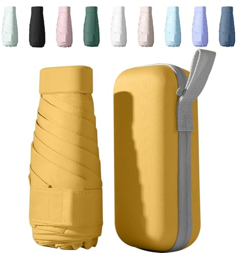 Mini Paraguas con Estuche, paraguas de bolsillo,paraguas mini plegable, Paraguas Plegable Pequeño, Resistente al Viento Paraguas para Adultos（AMARILLO）
