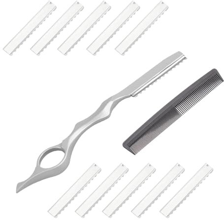 Rasoir de Coiffure Rasoir Peignes pour Effiler Cheveux, Peigne à Effiler Professionnel Peigne Rasoir pour Coupe Texturisant Rasoir avec 10 Rechange en Acier Inoxydable pour Salon Maison