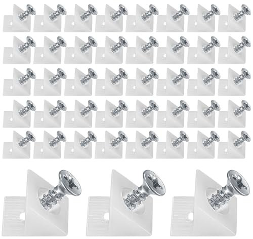 50 Piezas Cuñas de Reparación Soporte Fijación,Cuñas Estabilizadores Posterior Plana Estabilizadores con Tornillos, Cuñas de Inferior Cajón Plastico para Cajones y Muebles -Blanco (50, Blanco)