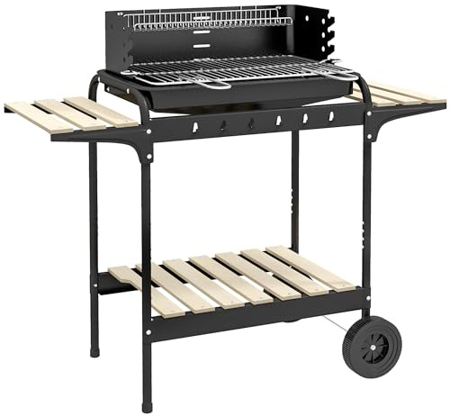 Outsunny Holzkohlegrill Metall Höhenverstellbar Grillrost 103x47x95 cm