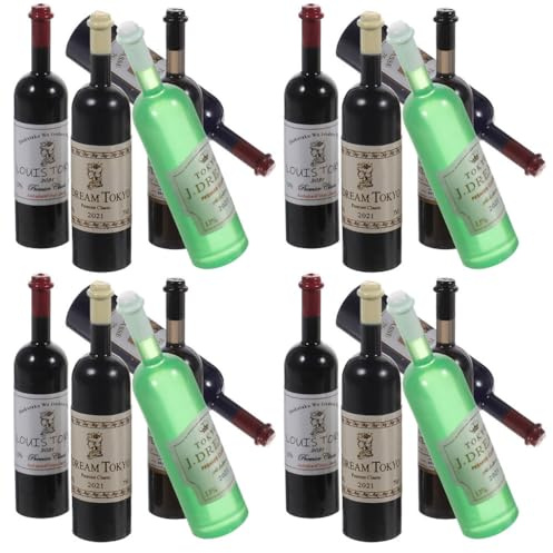 Kisangel Mini Wine Bottles Ornaments, 20Pcs 1:12 Dollhouse Wine Bottle Model Cake Toppers Doll House Accessories