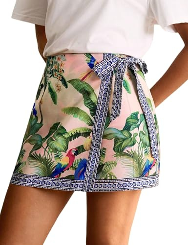 Sujama Women’s Summer Boho Skirts Floral Print Tie Knot Wrap Skirt Cute Tropical Ocean Graphic Mini Short Skirts Beachwear