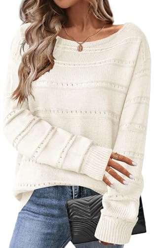Hotouch Pull Femme Chic et élégant Manches Longues Hiver Col Rond Pullover Long Tricot Léger Sweat Shirt S-XXL