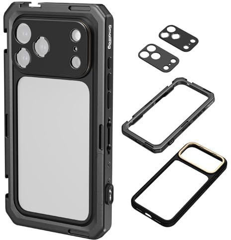 SMALLRIG Mobile Video Cage per iPhone 17 Pro, Custodia con piastra posteriore per obiettivo con attacco a T e piastra posteriore per obiettivo filettata da 17 mm, Rig a sgancio rapido - 5545
