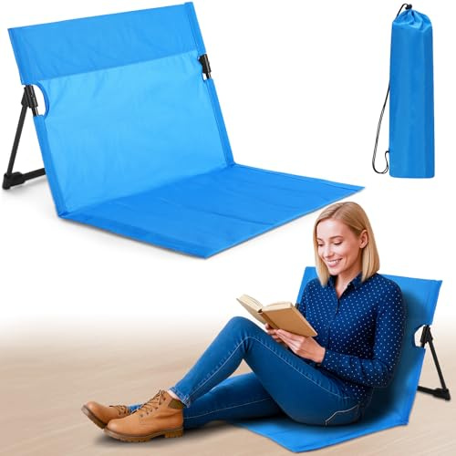 Jetec Foldable Floor Backrest Chair Portable Metal Frame Camping Chair with Storage Bag Light Weight Lazy Seat for Indoor Outdoor Bed Ground Park Lawn Beach Hiking,Blue,Widened