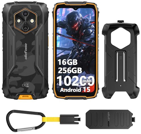 Ulefone RugKing 4 Pro Rugged Phone Android 15, 256GB/2TB, 10200mAh Dock Charging, 48MP 120Hz 6.56 inch 4G SIM-Free & Unlocked Mobile Phones IP68 Armor Waterproof Tough Smartphone 3-Card Slot Orange