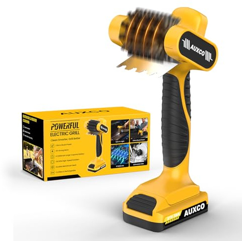 AUXCO 21V Electric Grill Brush, Heavy-Duty Cordless BBQ Cleaner with Stainless Steel Bristles, 90-Min Runtime，LED Light, Dishwasher Safe Head for Gas & Charcoal Grills