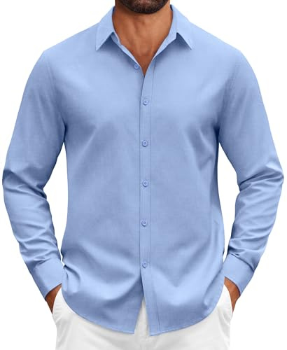 COOFANDY Camisa de Algodón de Manga Larga para Hombre Corte Regular Oxford Deportivo Azul XL