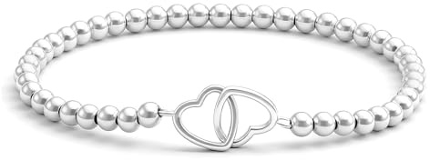 LUXYSODE Beaded Bracelets for Women Cute Dainty Stretch Charm Bracelet with Ball Beads Dainty Stackable Cross Heart Bow Wave Jewelry Gifts Trendy Handmade Jewelry Gift for Her (Heart Bracelet)