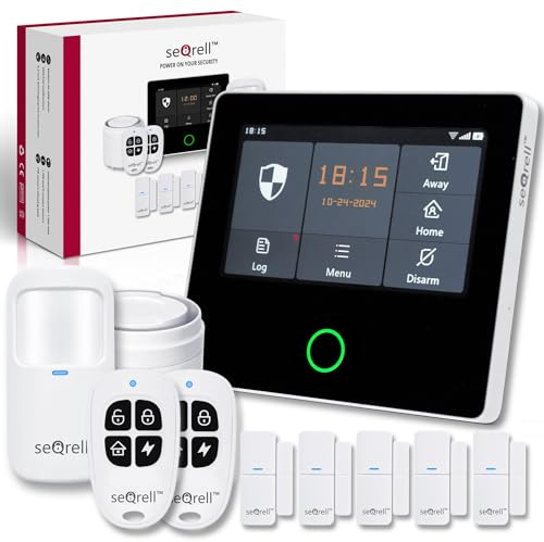 seQrell, Allarme Casa Senza fili, Sistema di Allarme casa senza Fili, Kit Antifurto casa, GSM 4G e WiFi, TOUCHSCREEN e Batteria da 1500mAh, App Tuya Smart Life, Alexa, SQ4324C