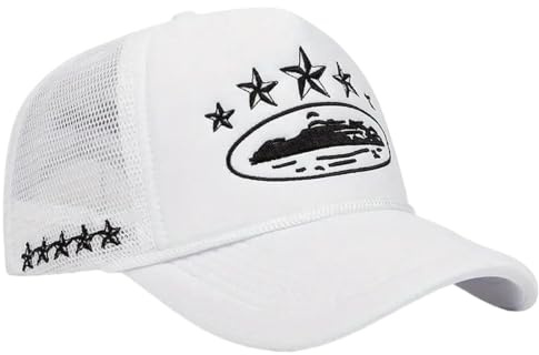 Gyios Gorra De BéIsbol Unisex con Bordado Estrella, Sombrero Camionero Malla Transpirable, Sombrilla Ajustable Hip Hop para Hombres Y Mujeres, Casual Outdoo-Blanco-Ajustable 55–60 Cm