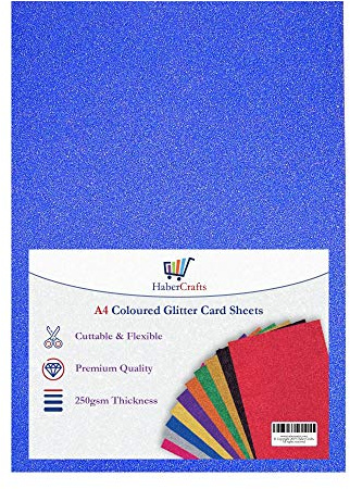 Blue Glitter Sparkle Card A4 No Mess Glittery Craft Card Sheets 250gsm Glitter Paper for Crafts & Card Making Laser Printed Non Drop Glitter Sheet (10 Sheets)