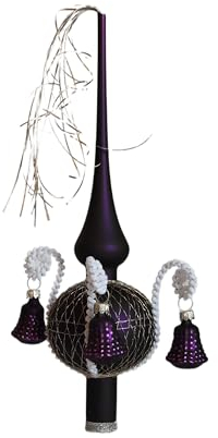Weihnachtsbaumspitze mit Formglöckchen lila matt, umsp. L ca. 28cm d(Kugel) 7cm Christbaumschmuckspitze mundgeblasen,handdekoriert,Leonischer Draht Lauschaer Glas