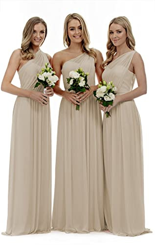Lecureler Robe longue à une épaule pour mariée, Champagne, 38