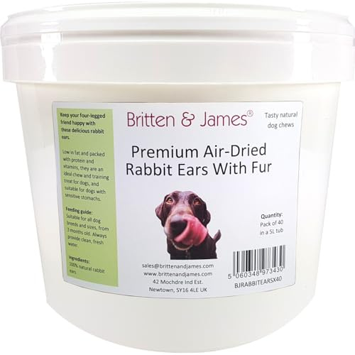 40 Airdried Rabbit Ears with Hair for Dogs by Britten and James
