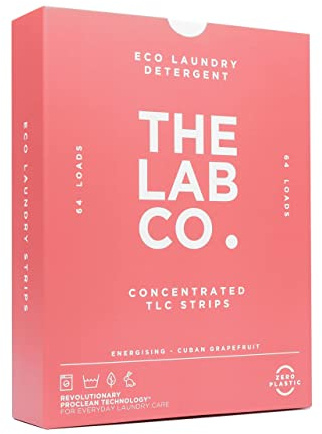 The Lab Co. Laundry Detergent Strips Washing Sheets | Eco Ultra-Concentrated | Non-Bio for Sensitive Skin | Non-Toxic Fragrance | EDC-Free | Lab-Tested | Energising Grapefruit Amber | 64 Loads