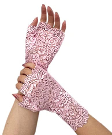 Guantes de encaje para mujer, guantes florales sin dedos, accesorios para disfraz de fiesta de boda, Rosado, talla única