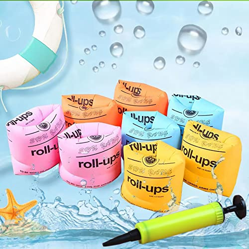 JWCBDY Kids Adult Swimming Arm Float Rings (8Pack) with Inflatable Pump, Children PVC Arm Floaties Inflatable Swim Arm Bands Floater Sleeves Swimming Rings