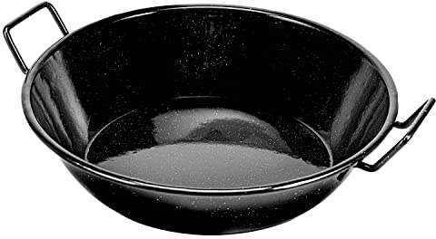 Royalford Enamel Wok Pan, 34 CM | Induction Safe Paella Pan Non-Stick Kadhai with Raised Handles | Kadai Cooking Pan for Shallow & Deep Frying | Flat Base for Even Heat Distribution, Black