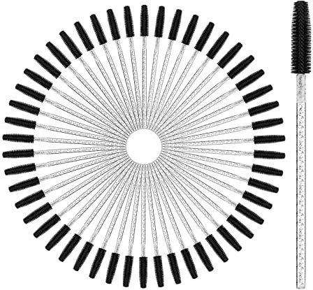 vgggrd 50 Pièces Brosses à Cils Jetables, Goupillon Cils, Brosse à Sourcils, Brosse Cils, Outil de Maquillage Mascara, Brosse à Sourcils Applicateur (Noir Transparent)