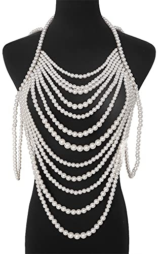 Stakee Perlen-Körperkette Mehrschichtige Körperkette Handgewebte Körperkette Verstellbare Körperkette Schmuckgeschenk für Frauen, 26.10inch