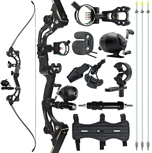 OUBOTER 62 Zoll Bogen Angeln Bogen Set 30-50 Lbs Takedown Recurvebogen Rechte Hand Angeln Pfeil Und Bogen Mit Rolle Für Erwachsene Angeln Jagd Zielschießen (45LBS)