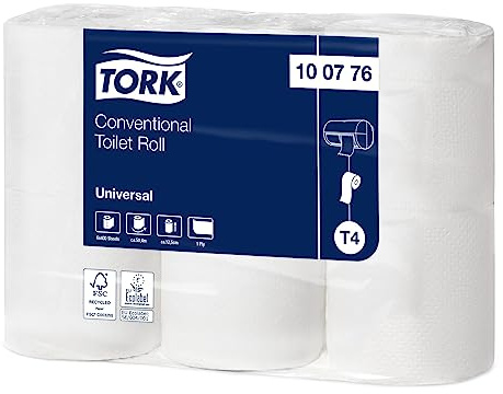 Tork liten rulle toalettpapper vitt T4, universalkvalitet, 1-lagers, extra lång rulle, 48 × 400 ark, 100776