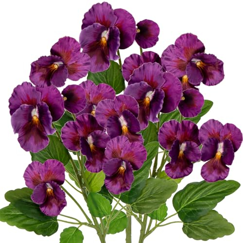 Oarise 3pcs Artificial Pansies Flowers 48cm Purple Fake Flowers Faux Pansy Flower Real Touch Silk Flower for Home Wedding Bouquet Flora Arrangement Office Table Centerpieces Grave Indoor Outdoor Decor