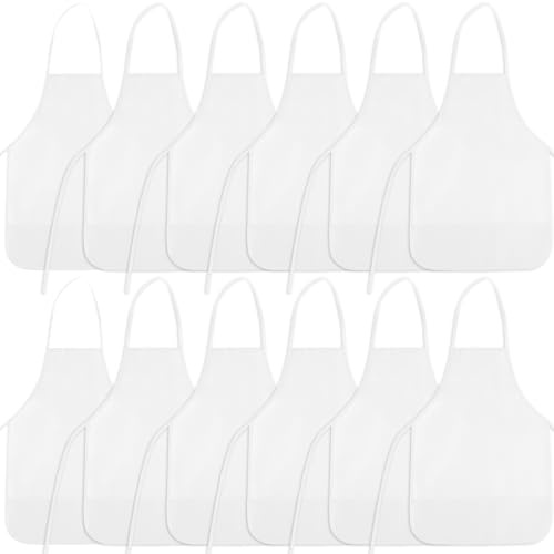 BOUBONI Malschürzen für Kinder Kunstschürzen für Kinder mit 2 geräumigen Taschen Kinderschürzen für Kunst, Malen, Basteln in der Küche (12, Weiß)