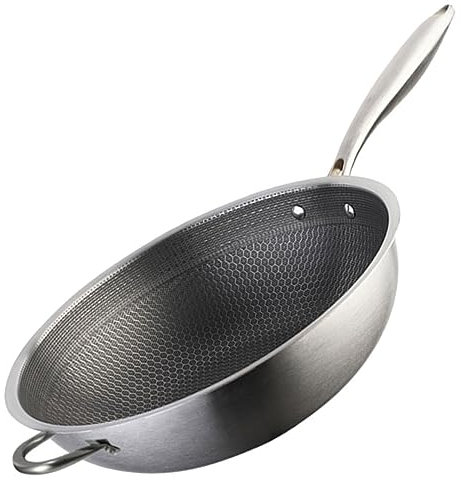 Cabilock Padella Wok Acciaio Inossidabile Con Struttura Nido D Ape Padella Per Friggere Multipurpose Con Manici Doppio Per Cucina